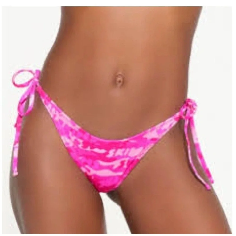 SKIMS Recycled Swim Dippy Tie Bottom Pink Camo SW-TBM-0797 Womens Size XS NEW